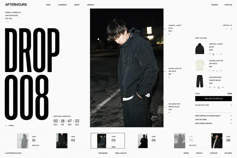 Afterhours storefront desktop homepage