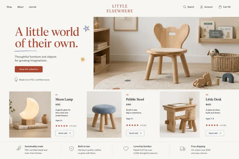 Little Elsewhere storefront desktop homepage